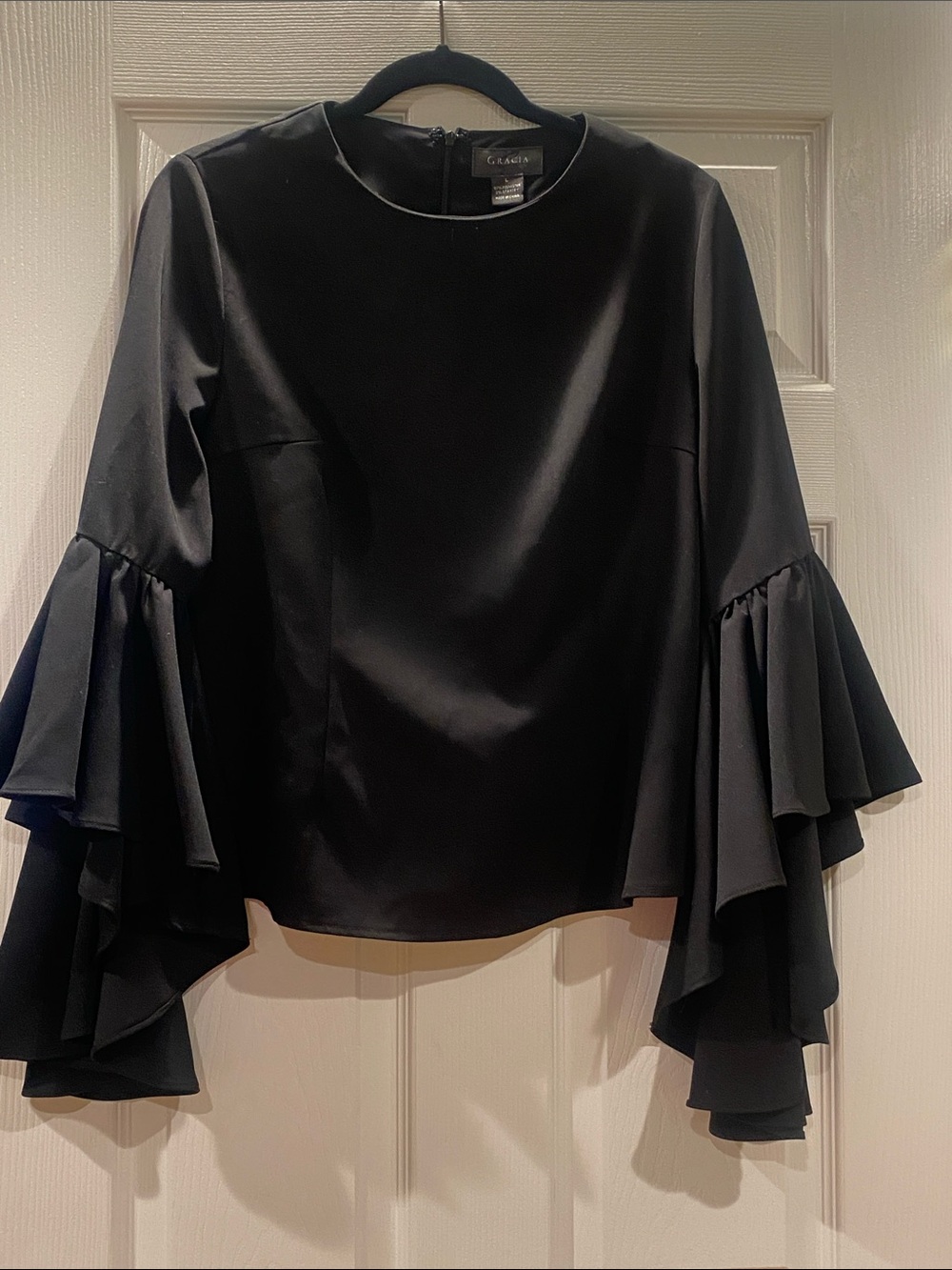 Gracia Elegant Black Layered Ruffle Sleeve Blouse